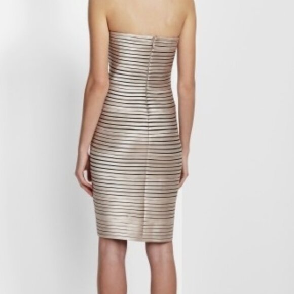 BCBGMAXAZRIA Champagne Satin Beverly Strapless Dress Size 2 - Picture 2 of 10